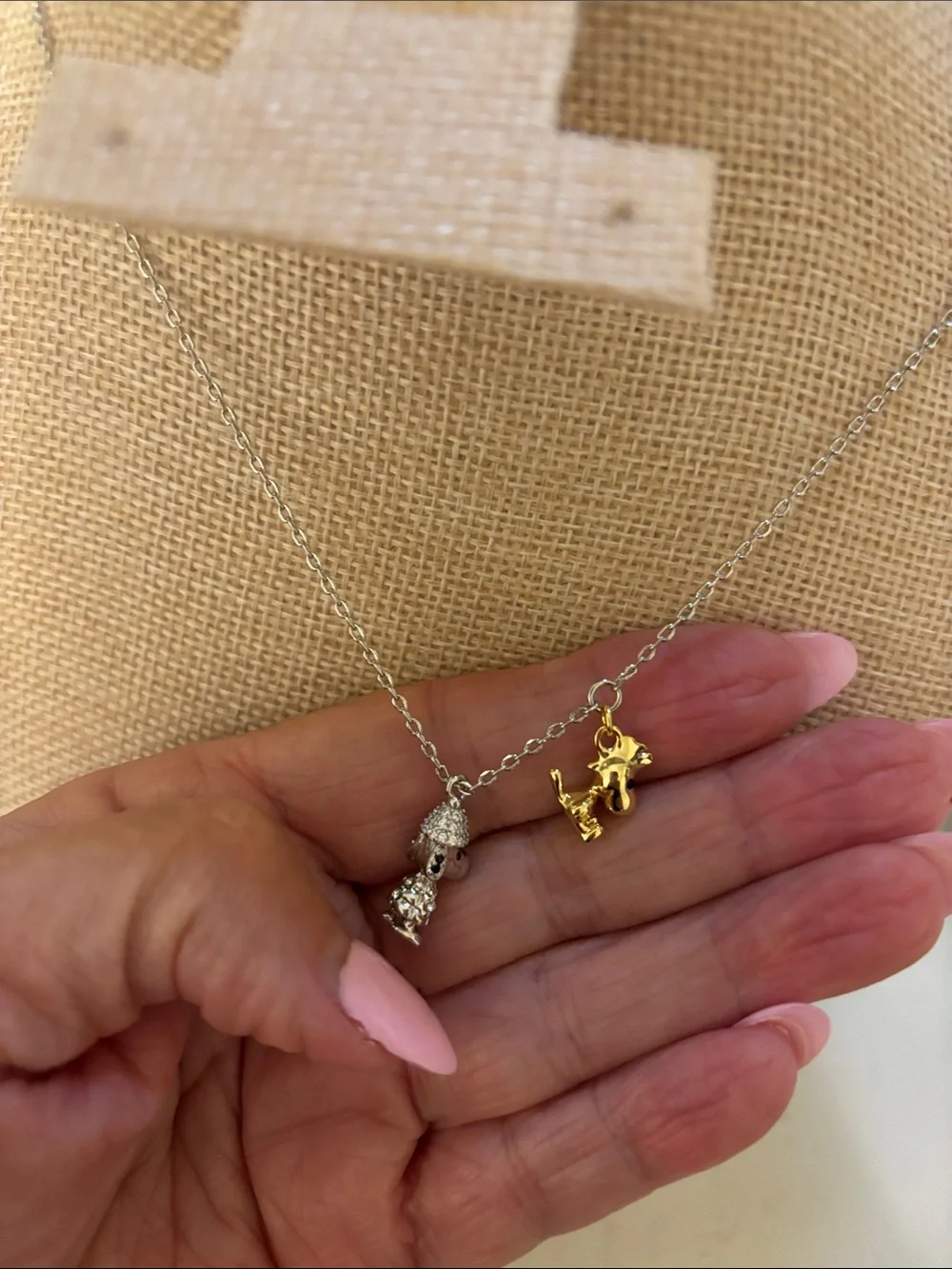 Two-Tone Snoopy and friend Charm Necklace - Gold & Silver